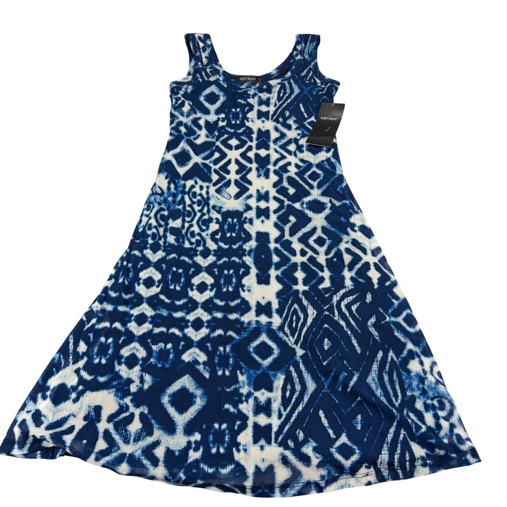 Karen‎ Kane By The Sea Tank Dress Womens Small Blue White Batik Mesh A-Line NEW